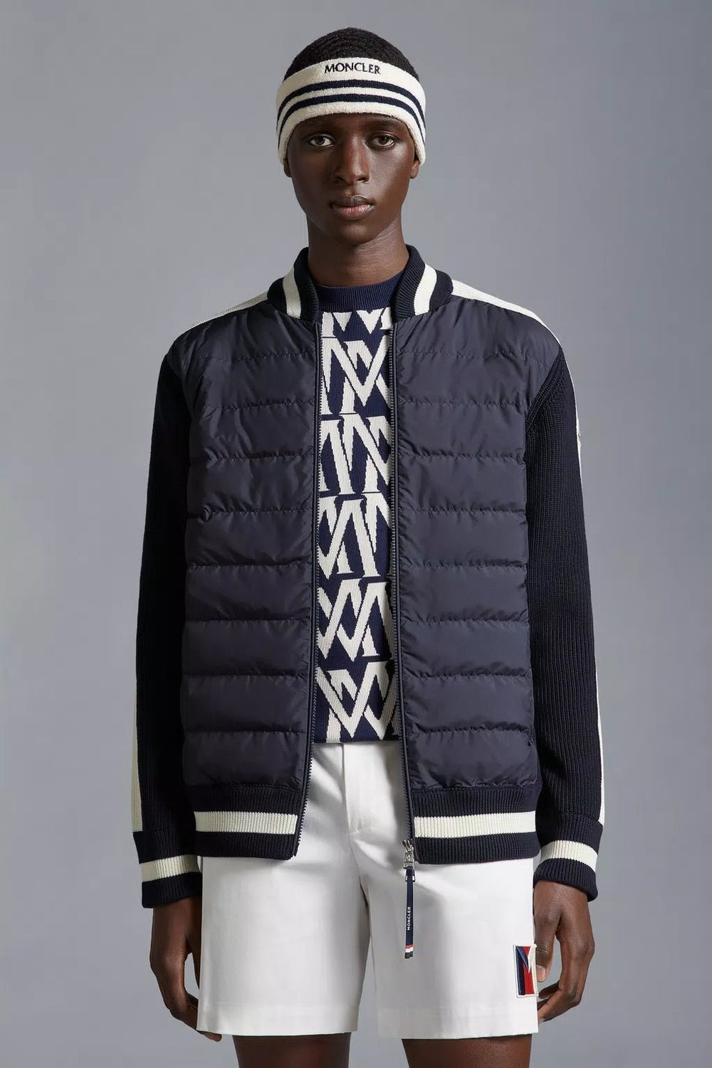 Moncler - Cardigan navy zippé matelassé en coton - Lothaire