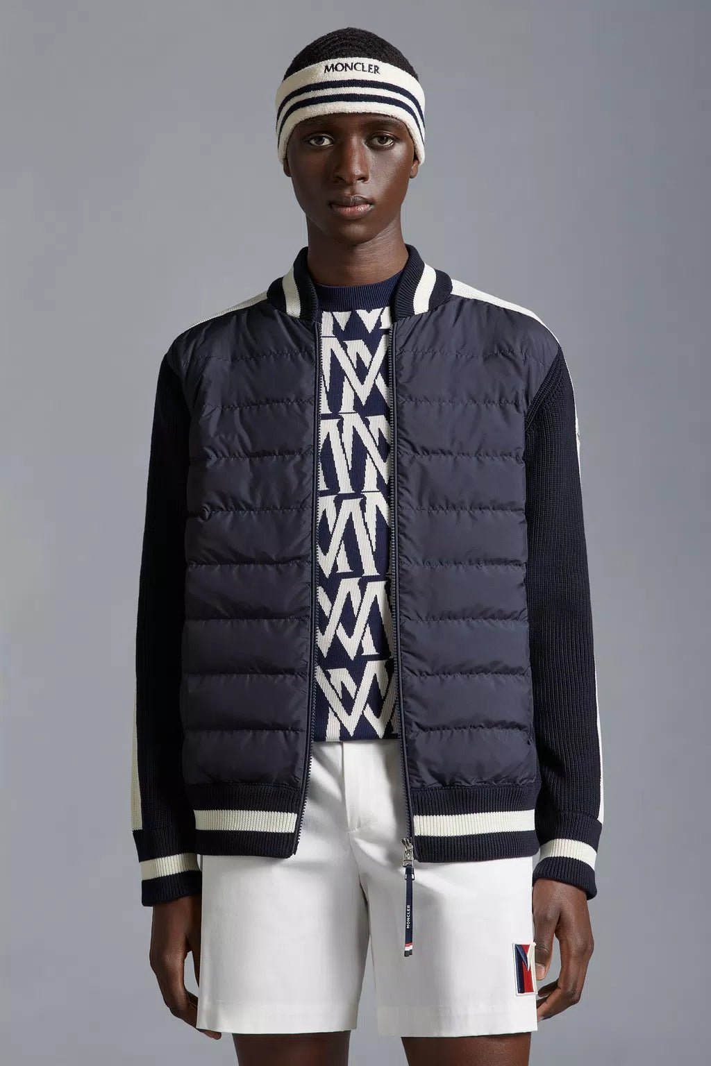 Moncler - Cardigan navy zippé matelassé en coton - Lothaire