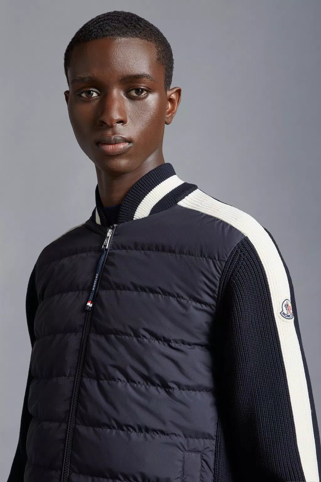 Moncler - Cardigan navy zippé matelassé en coton - Lothaire