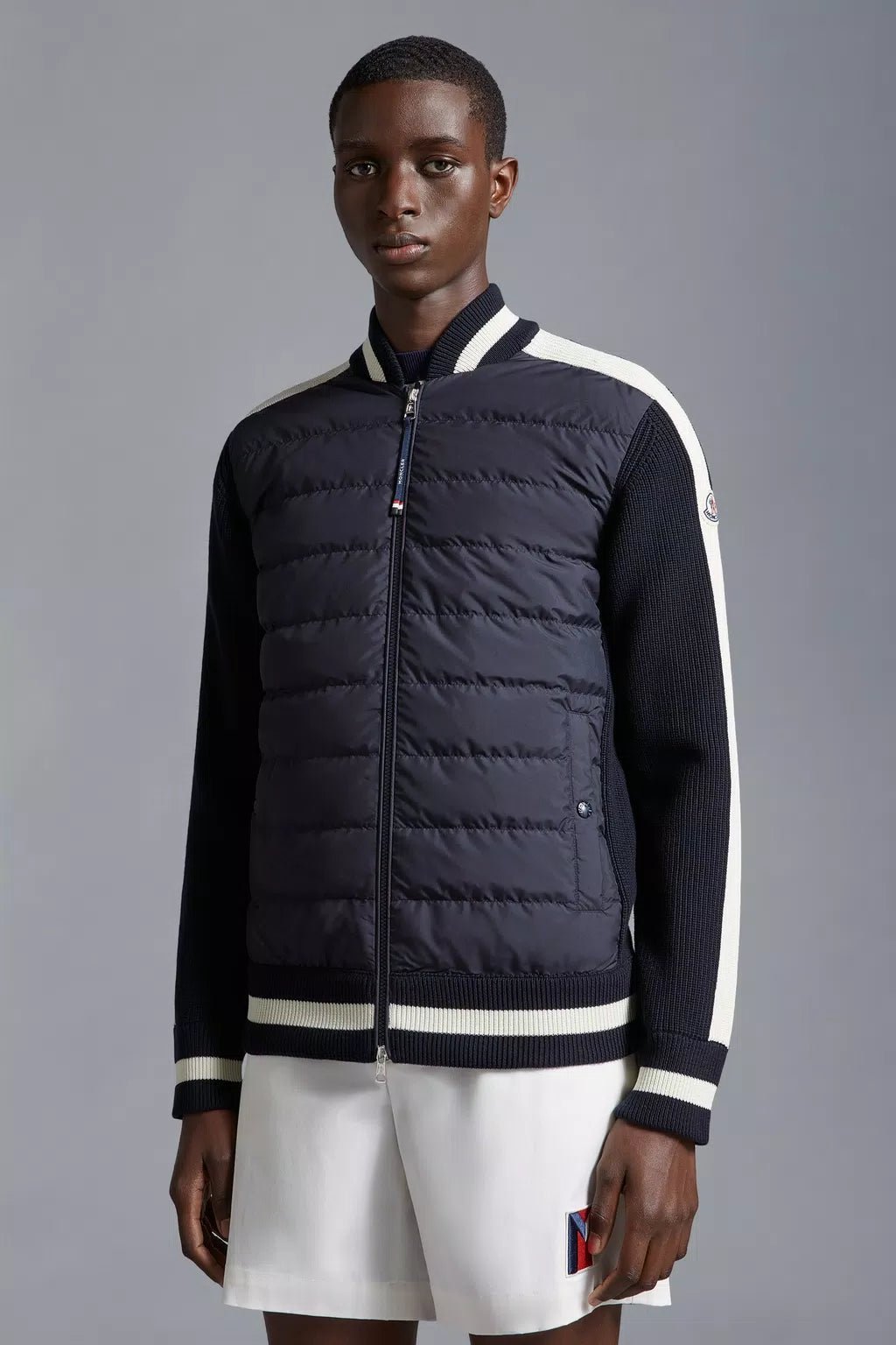 Moncler - Cardigan navy zippé matelassé en coton - Lothaire
