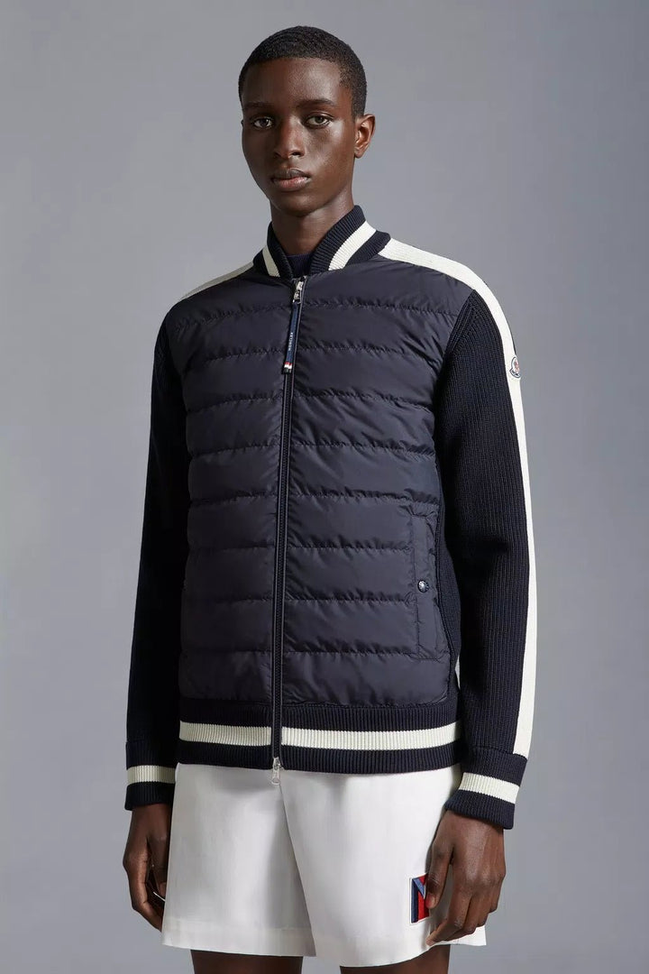 Moncler - Cardigan navy zippé matelassé en coton - Lothaire