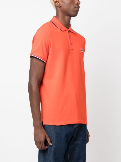 Moncler Polo rayé en coton à patch logo orange - Lothaire