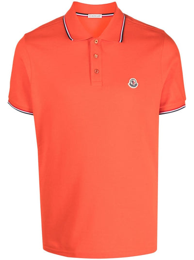 Moncler Polo rayé en coton à patch logo orange - Lothaire