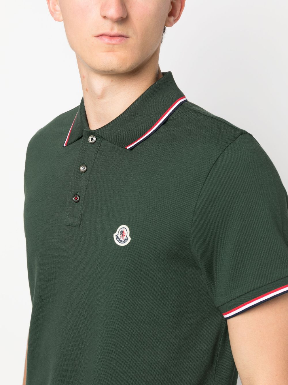 Moncler Polo rayé en coton à patch logo vert - Lothaire
