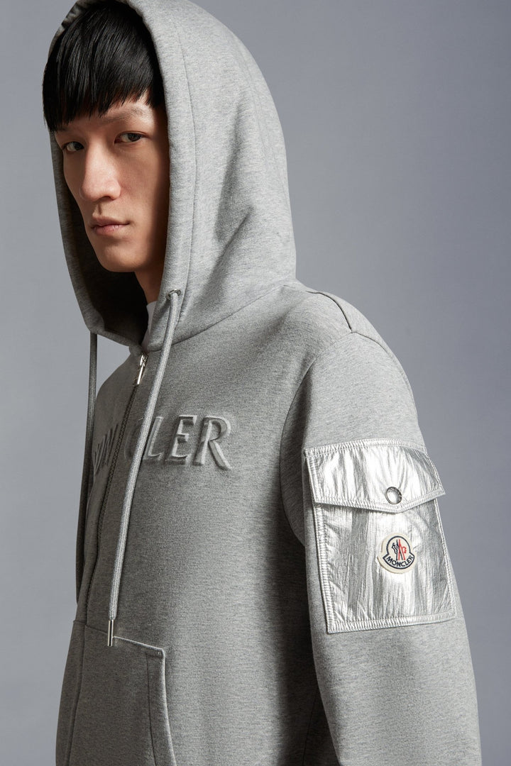 Moncler Sweat Grey à capuche à logo embossé - Lothaire