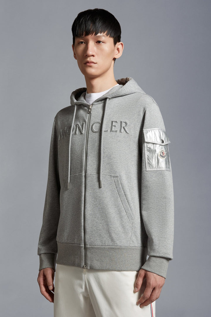Moncler Sweat Grey à capuche à logo embossé - Lothaire
