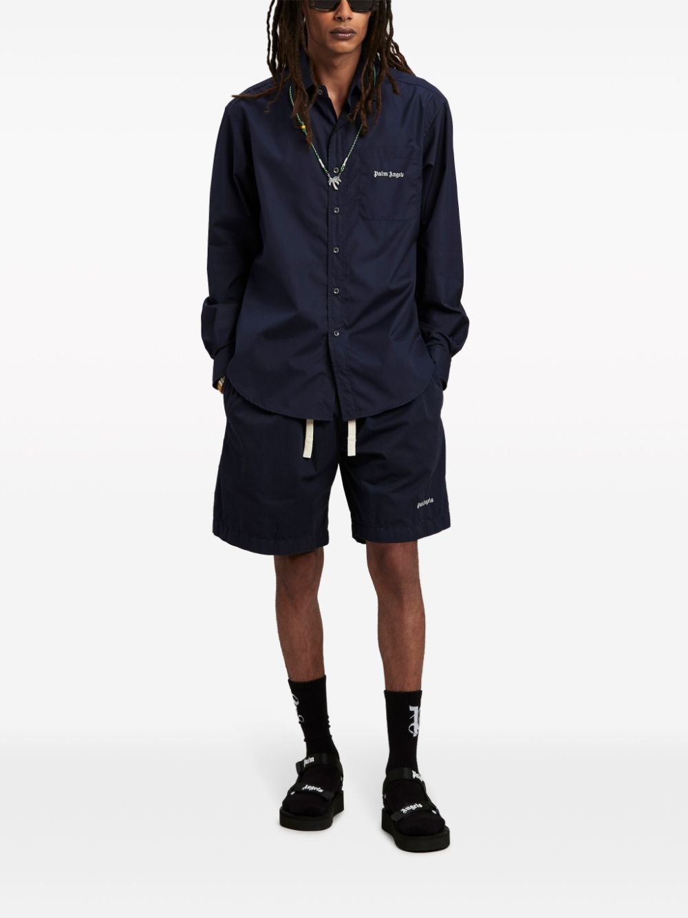 Palm Angels Bermuda navy à logo brodé - Lothaire