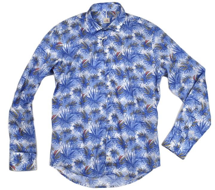 PANAMA - Chemise bleue à motif Palmier - Lothaire boutiques (6615156064421)