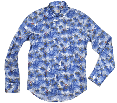 PANAMA - Chemise bleue à motif Palmier - Lothaire boutiques (6615156064421)