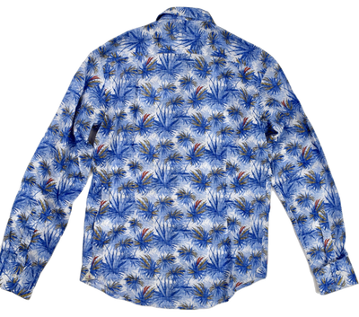 PANAMA - Chemise bleue à motif Palmier - Lothaire boutiques (6615156064421)