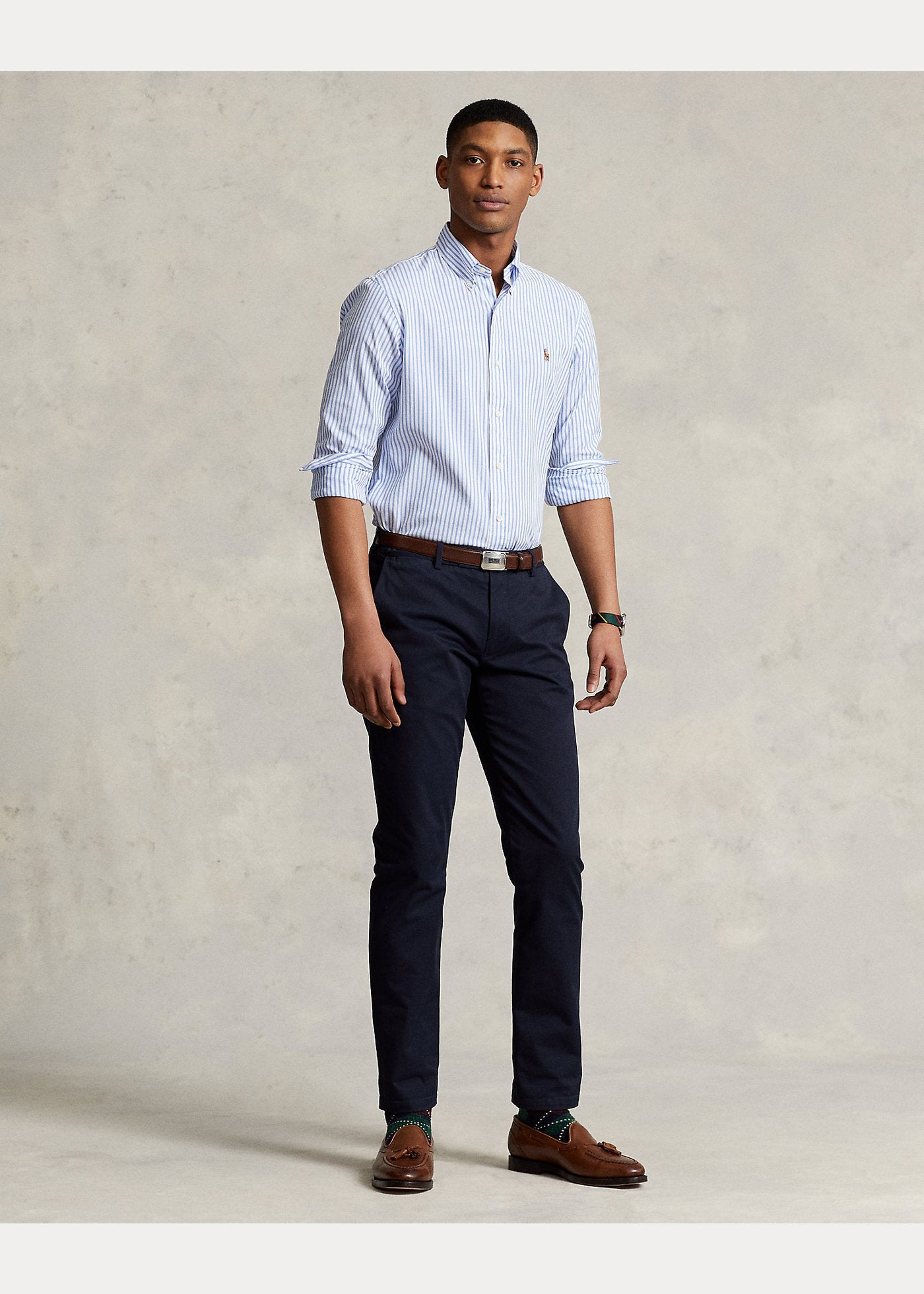 Polo Ralph Lauren Chemise Oxford bleu ajustée stretch à rayures - Lothaire