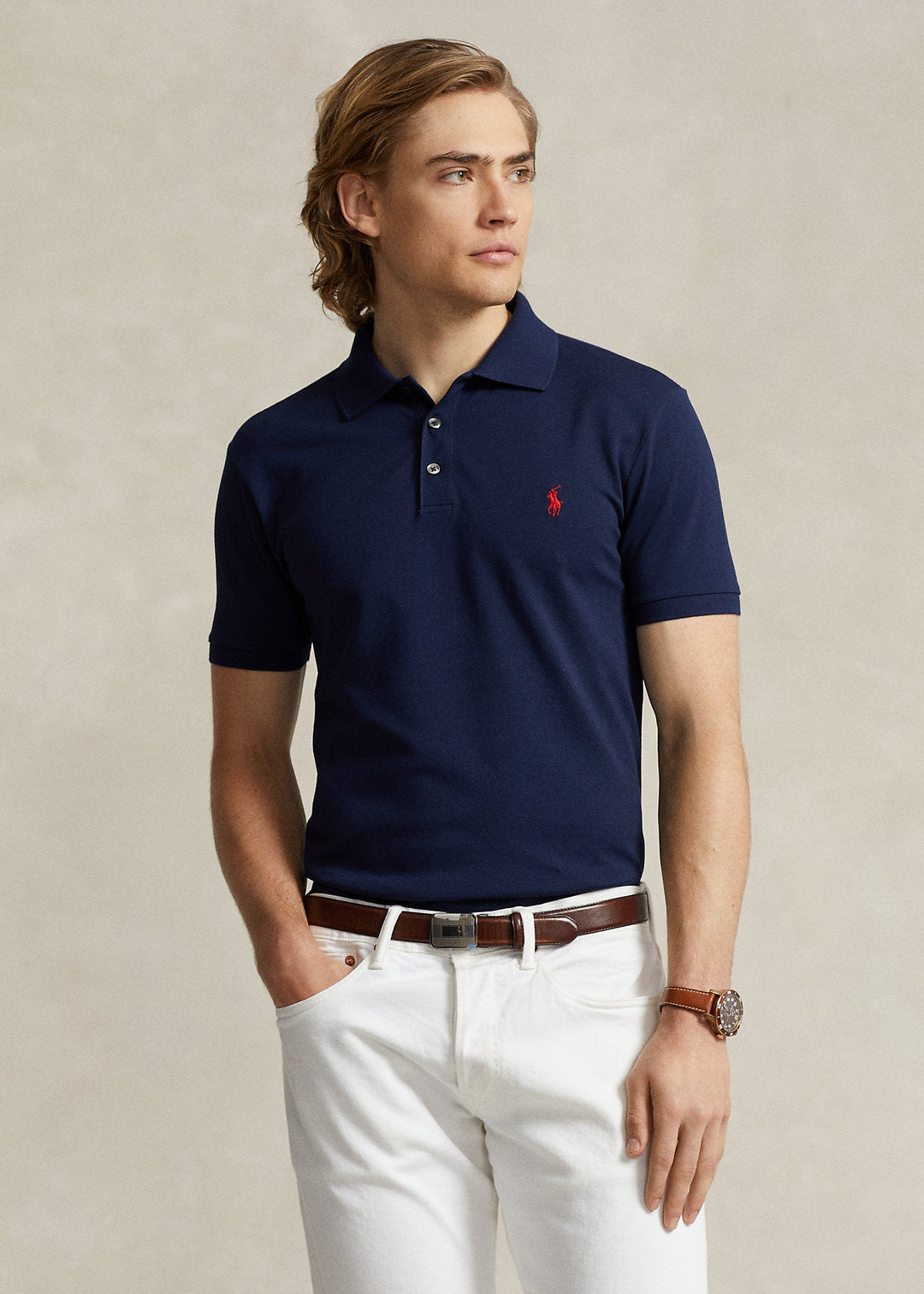 Polo Ralph Lauren - Polo cintré en coton piqué stretch Refined navy - Lothaire