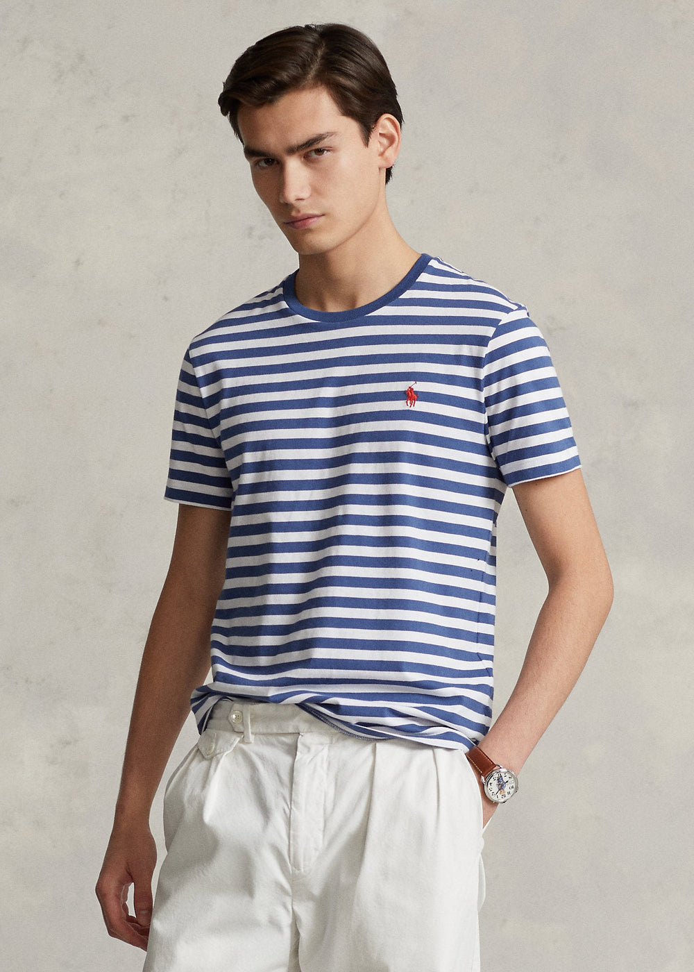Polo Ralph Lauren T-shirt rayé ajusté en jersey Old Royal/White - Lothaire