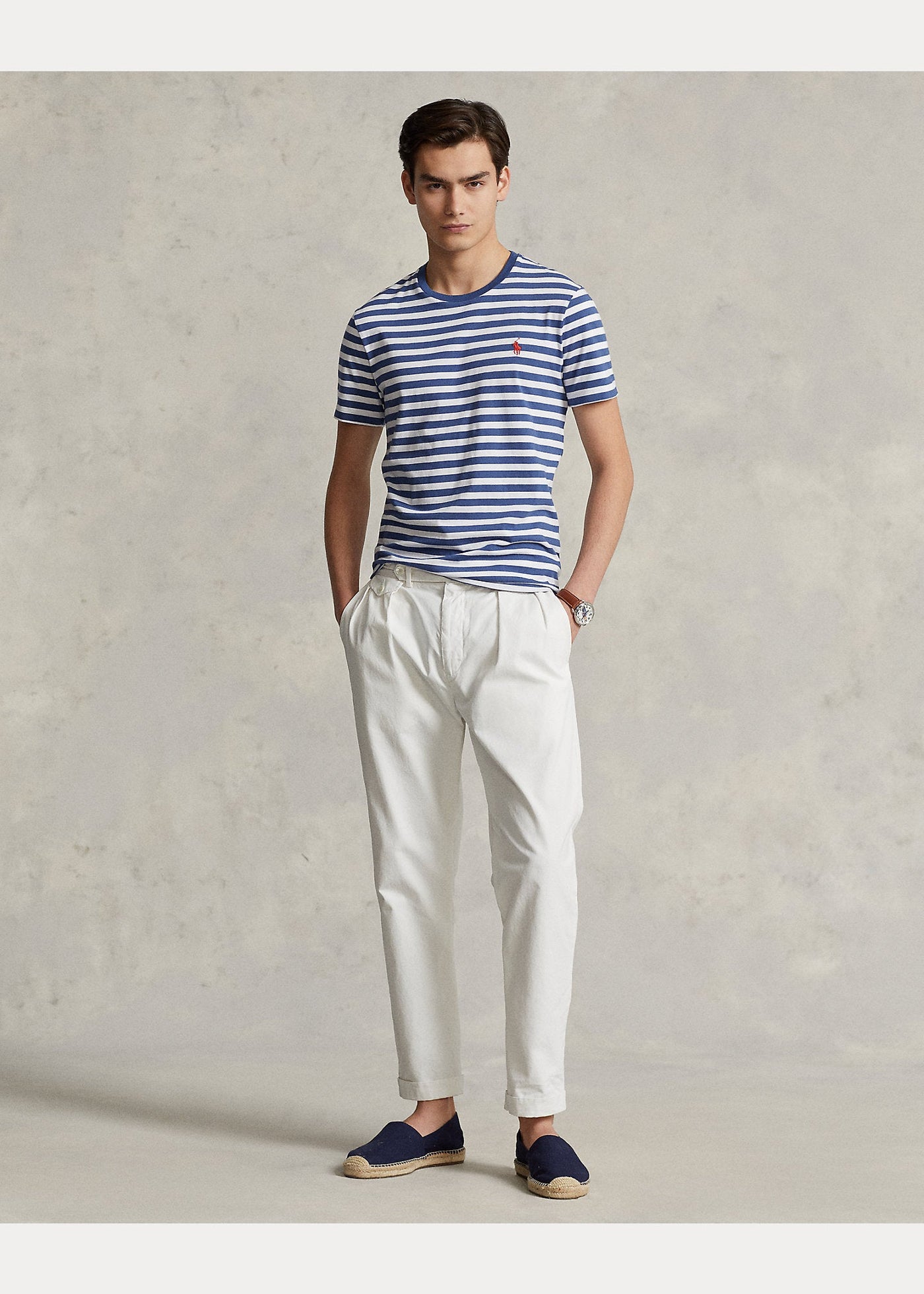 Polo Ralph Lauren T-shirt rayé ajusté en jersey Old Royal/White - Lothaire