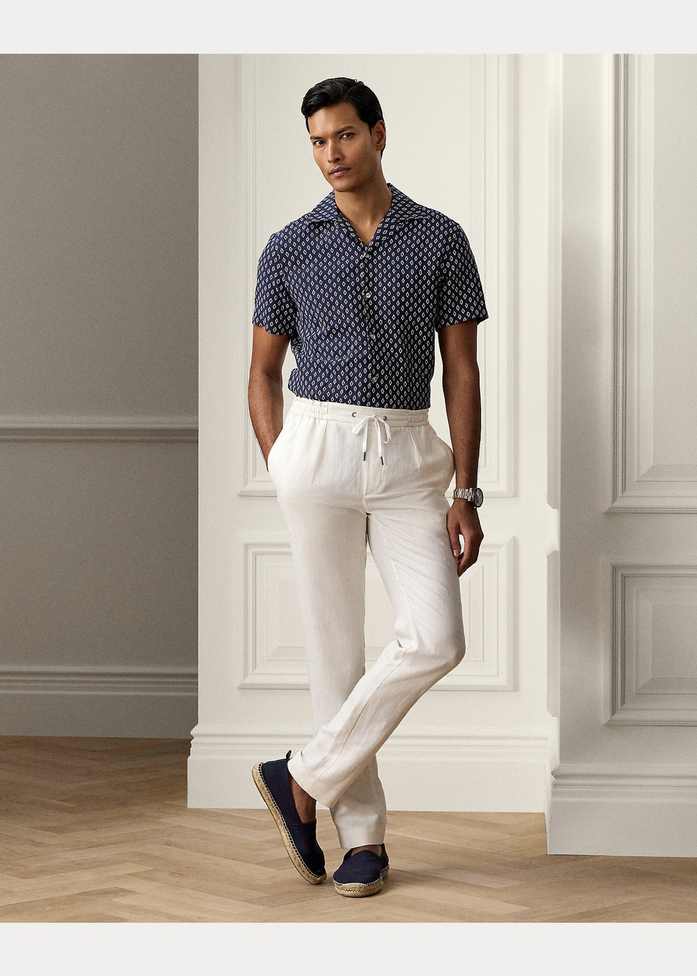 Purple Label - Chemise safari lin - soie à motif losanges - Lothaire