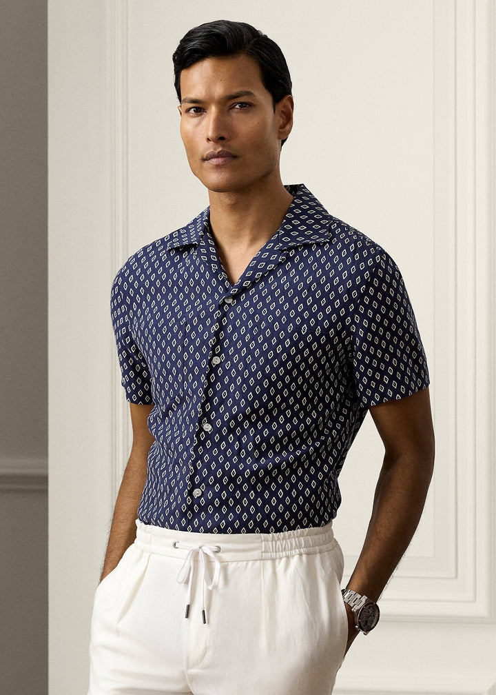 Purple Label - Chemise safari lin - soie à motif losanges - Lothaire