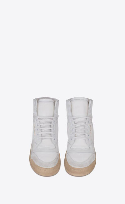 Saint Laurent- SL24 Sneackers mi-hautes en toile, cuir et suède - Lothaire boutiques (7017215361189)