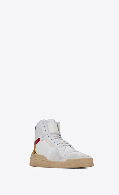 Saint Laurent- SL24 Sneackers mi-hautes en toile, cuir et suède - Lothaire boutiques (7017215361189)