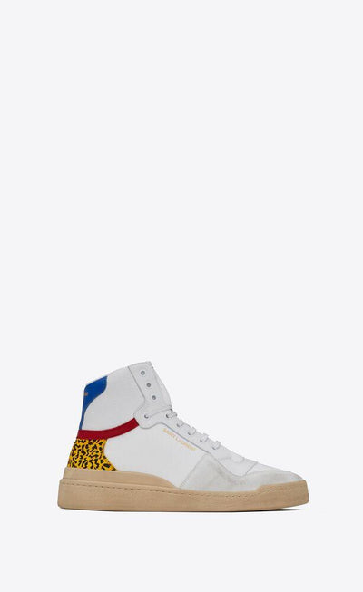 Saint Laurent- SL24 Sneackers mi-hautes en toile, cuir et suède - Lothaire boutiques (7017215361189)