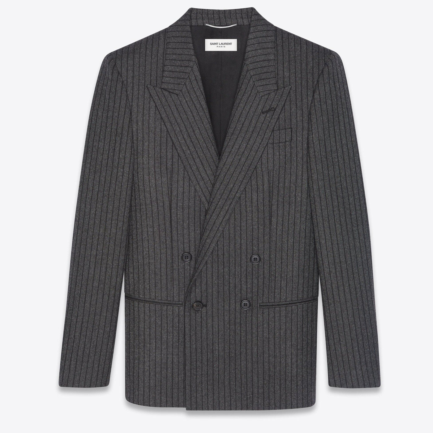 Saint Laurent Veste à double boutonnage en laine à rayures - Lothaire boutiques (6946397749413)