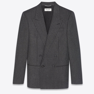 Saint Laurent Veste à double boutonnage en laine à rayures - Lothaire boutiques (6946397749413)