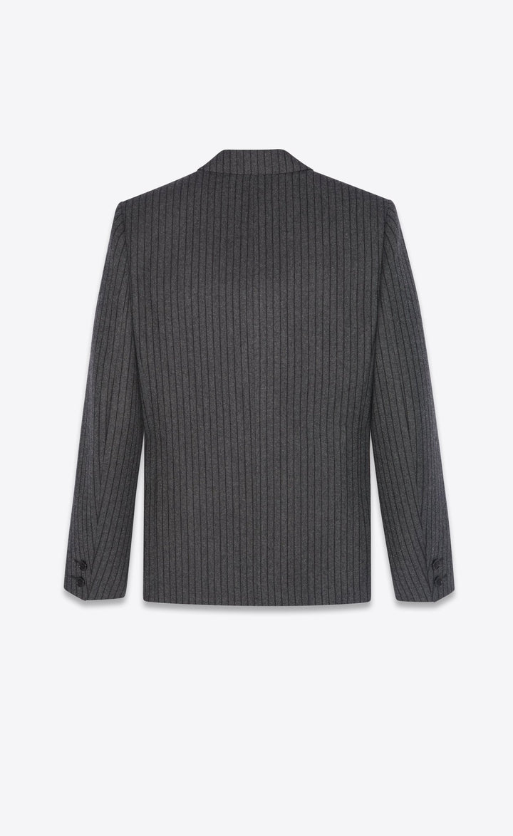 Saint Laurent Veste à double boutonnage en laine à rayures - Lothaire boutiques (6946397749413)