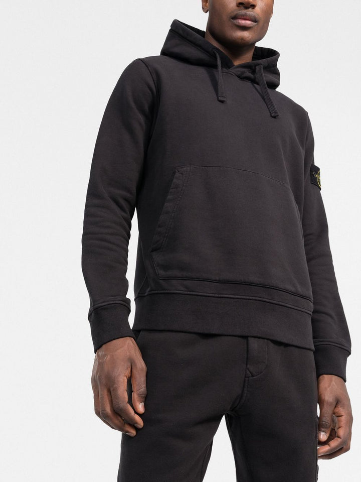Stone Island Hoodie noir en coton à patch compass signature - Lothaire boutiques