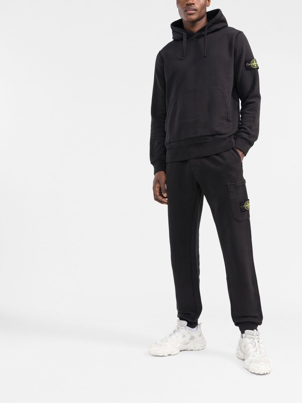 Stone Island Hoodie noir en coton à patch compass signature - Lothaire boutiques