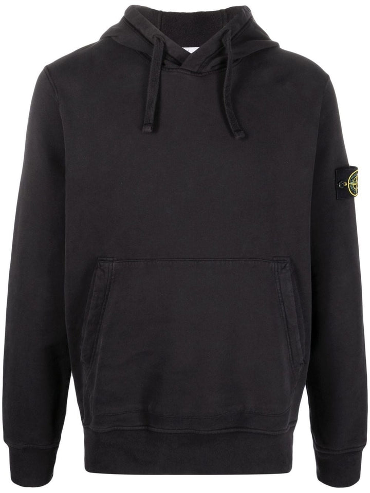 Stone Island Hoodie noir en coton à patch compass signature - Lothaire boutiques