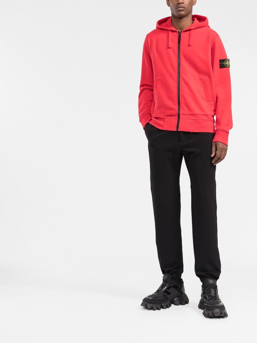 Stone Island Hoodie zippé rouge à patch compass signature - Lothaire boutiques