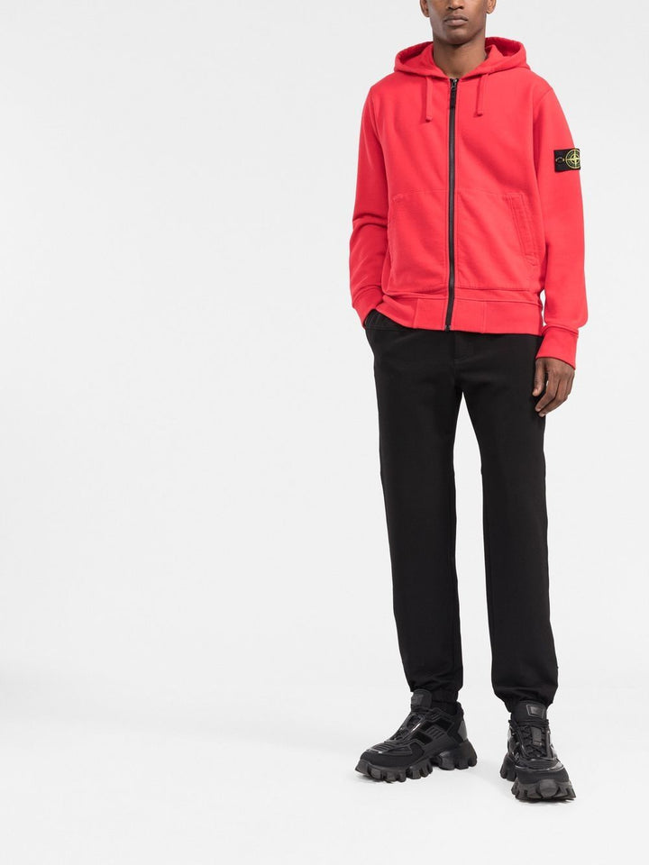 Stone Island Hoodie zippé rouge à patch compass signature - Lothaire boutiques