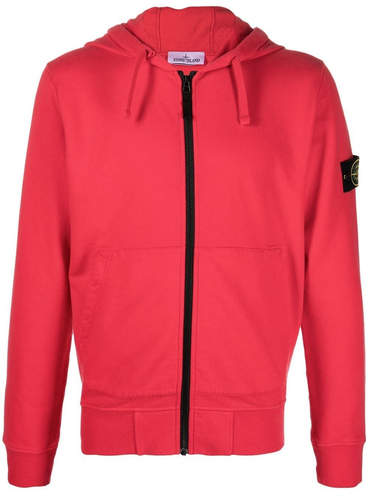 Stone Island Hoodie zippé rouge à patch compass signature - Lothaire boutiques