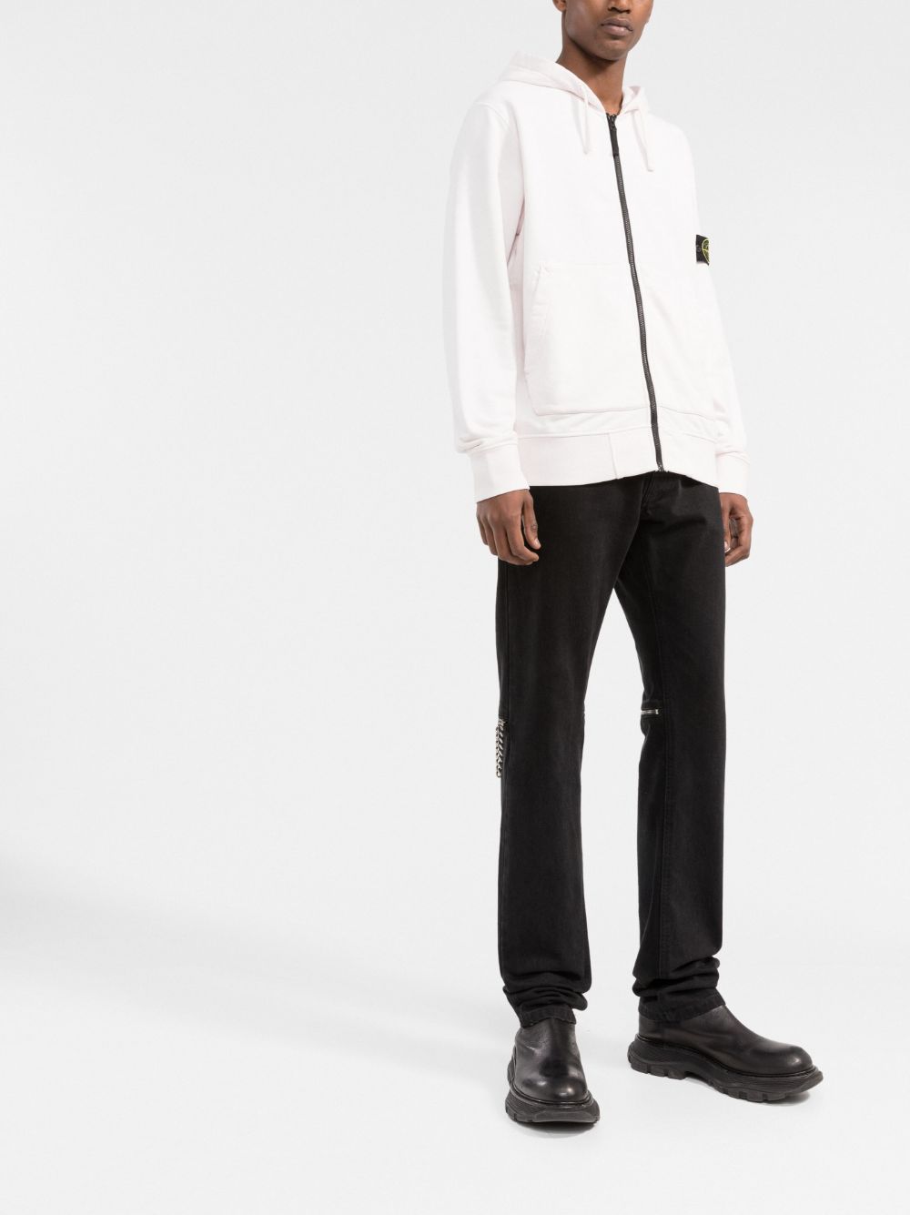 Stone Island - Sweat zippé rose 64251 GARMENT-DYED_POLAIRE DE COTON - Lothaire boutiques