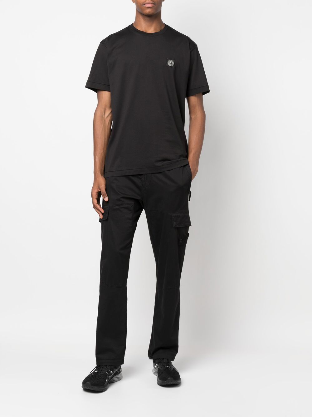 Stone Island T-shirt noir en coton à motif compass - Lothaire boutiques